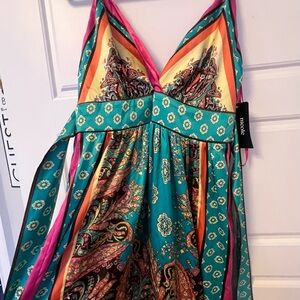 Nicole Miller Teal and Pink Paisley Dress